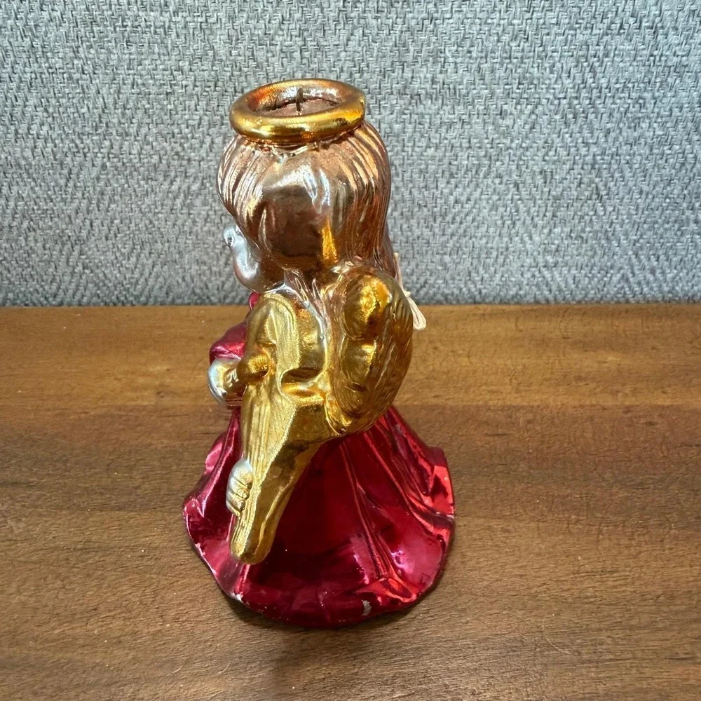 Vintage Angel Figurine‎ Ornament Bell Red Gold Star Trumpet Christmas Decor